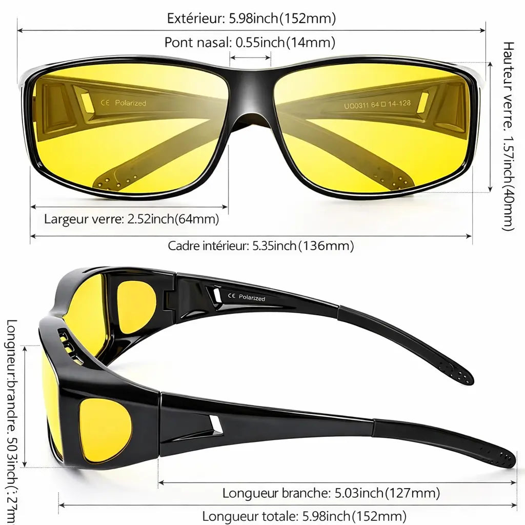 LuGlass | Lunettes de Conduite Nocturne Polarisées Anti-Éblouissement – Verres Jaunes HD