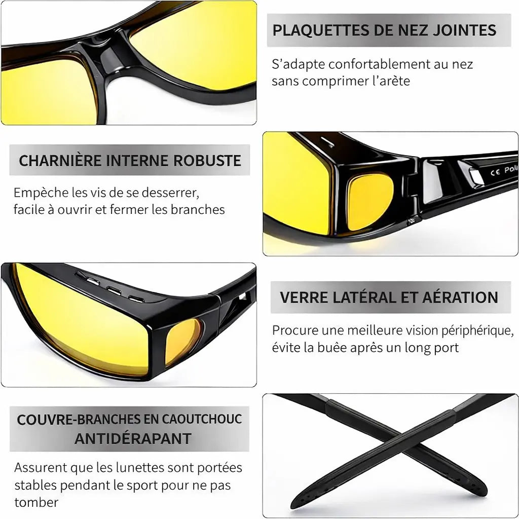 LuGlass | Lunettes de Conduite Nocturne Polarisées Anti-Éblouissement – Verres Jaunes HD